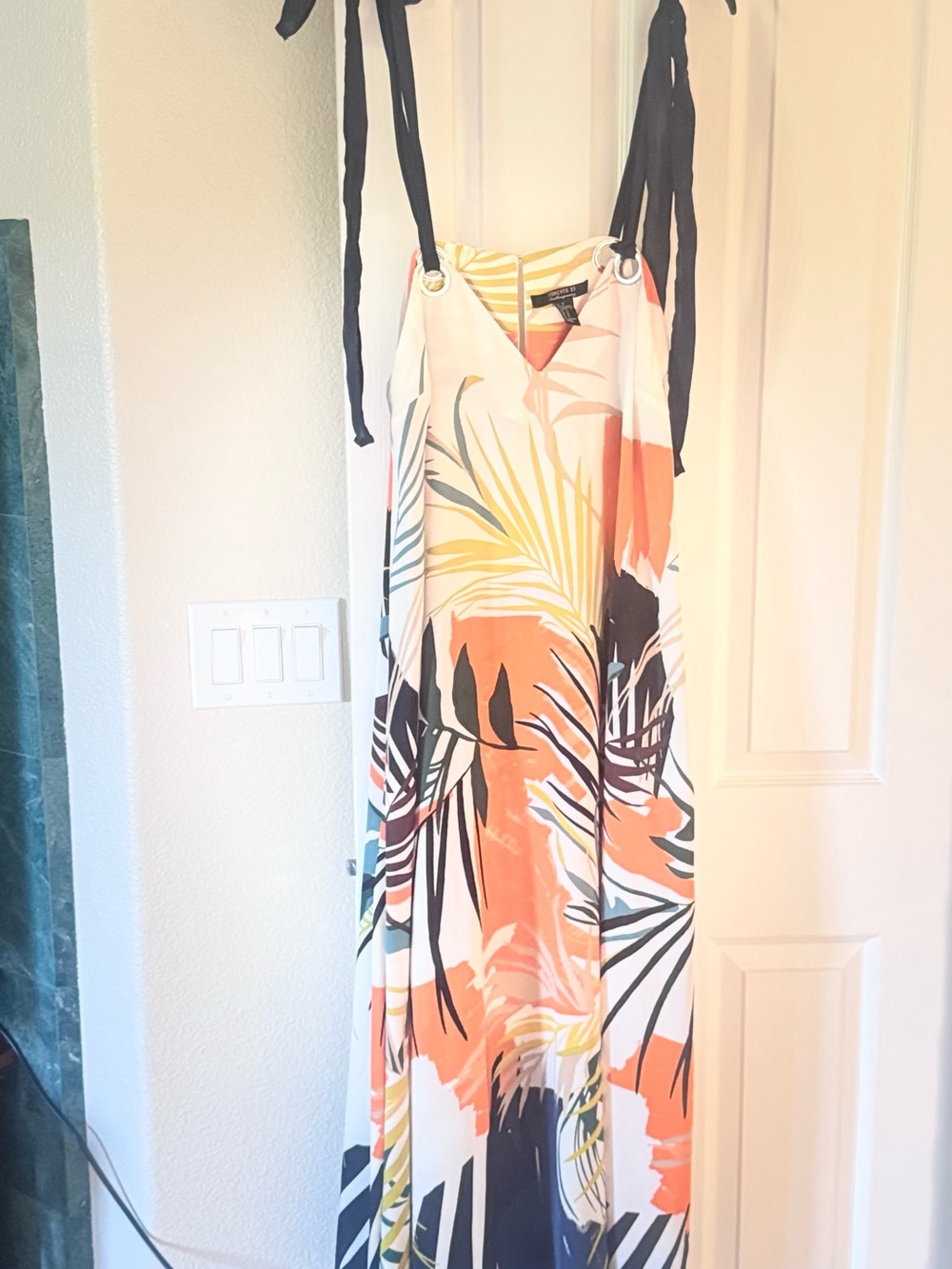 Forever 21 Coral, Yellow & Navy Tropical Stripe Maxi Dress